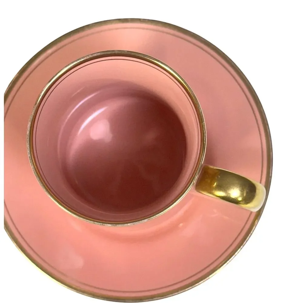 Fitz & Floyd Rare Pavillion Peach Coral Retired 1987-1988 1 Mug and 4 Saucers